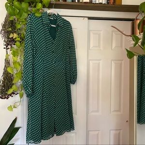 Eva Mendez Green Polkadot Midi Dress. Lovely for work or brunch
